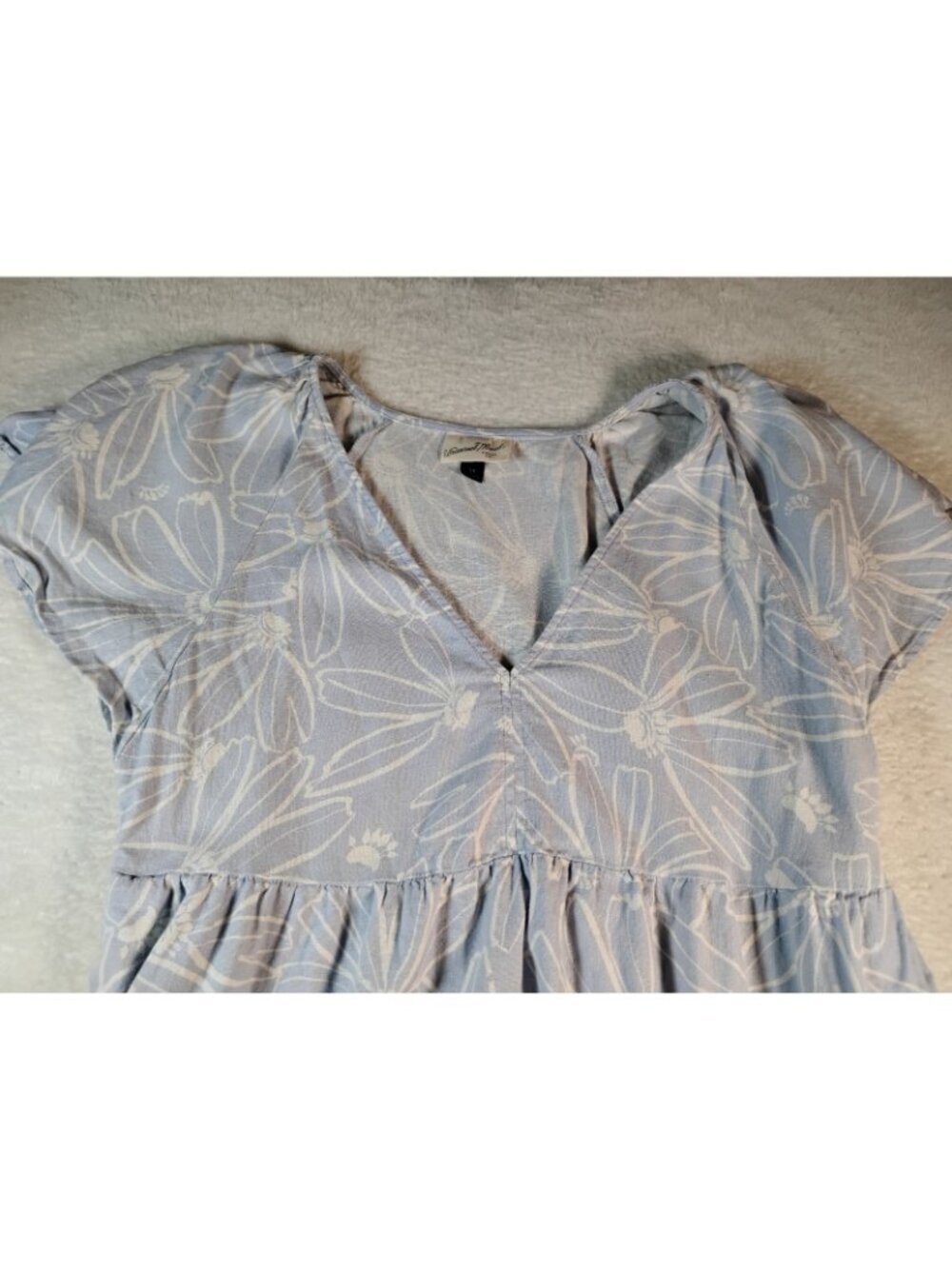 Universal Thread Linen Blend Dress Ruffle Hem Pullover Pockets Size M Blue - Picture 3 of 8